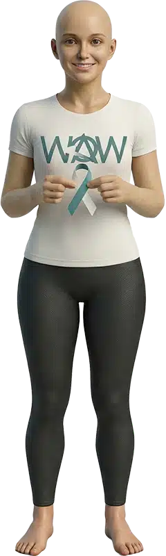An AI image of a woman holding a cervical cancer awareness ribbon